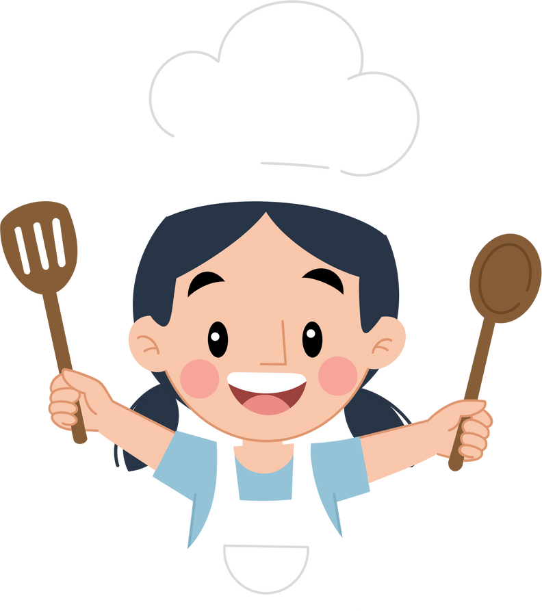 Little chef girl illustration, kitchen, cooking